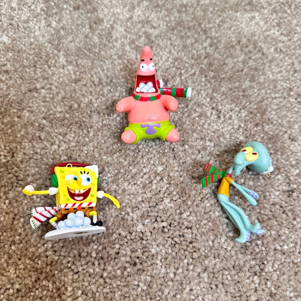 Viacom 2005 SpongeBob SquarePants Patrick Squidward Christmas Ornaments Set of 3